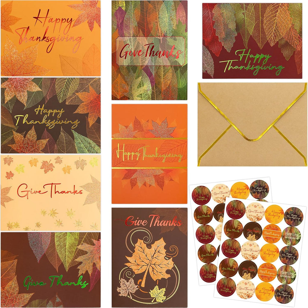 Fancy Land Glitter Thanksgiving Greeting Cards with Envelopes 24 Pack Bulk