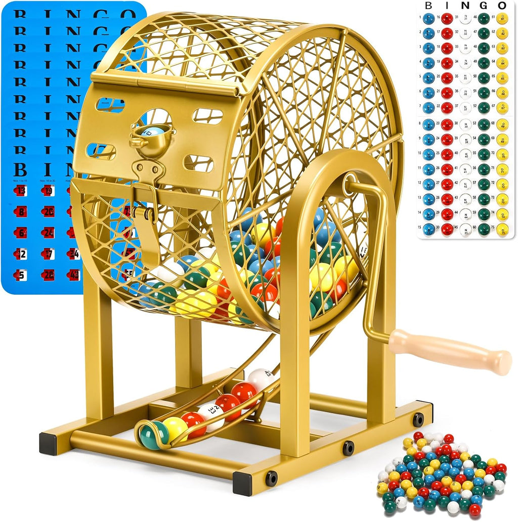 HVDI 12" Bingo Game Set, 10 Reusable Bingo Cards with Sliding Windows Bingo Sets, High-Definition Printed Bingo Balls with Cage & Storage Bag for Game Night Adults Large Group Family Parties