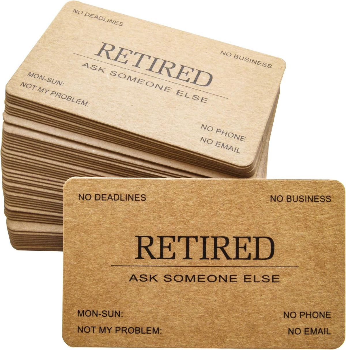 RXBC2011 Retired Business Cards Kraft paper Funny Retirement Gift (Pack of 50/No Case) For Retired Men Women Coworkers Employees Boss Friend Colleague