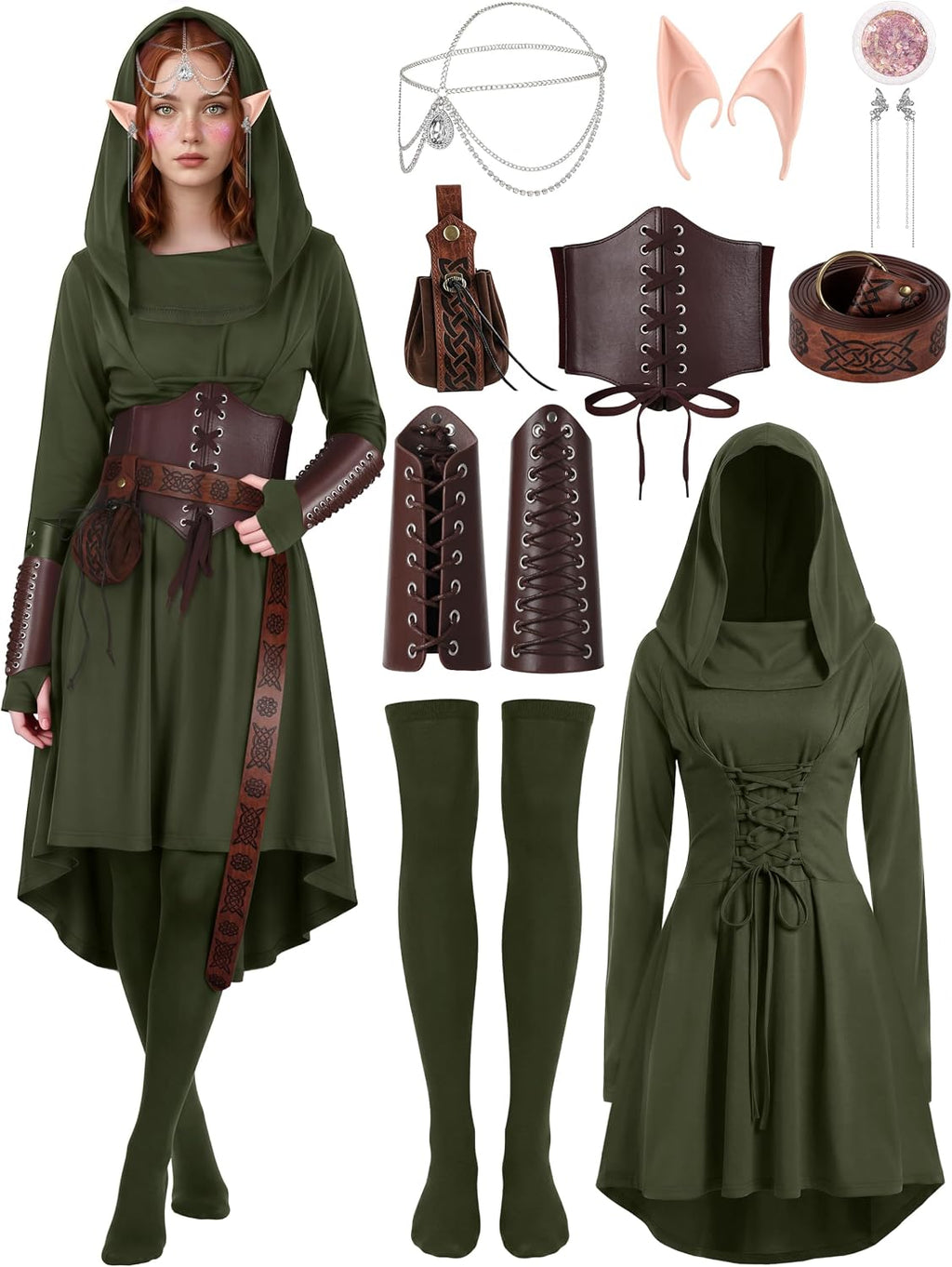 10 Pcs Women Renaissance Halloween Fairy Costumes Medieval Elf Dress S-XXL