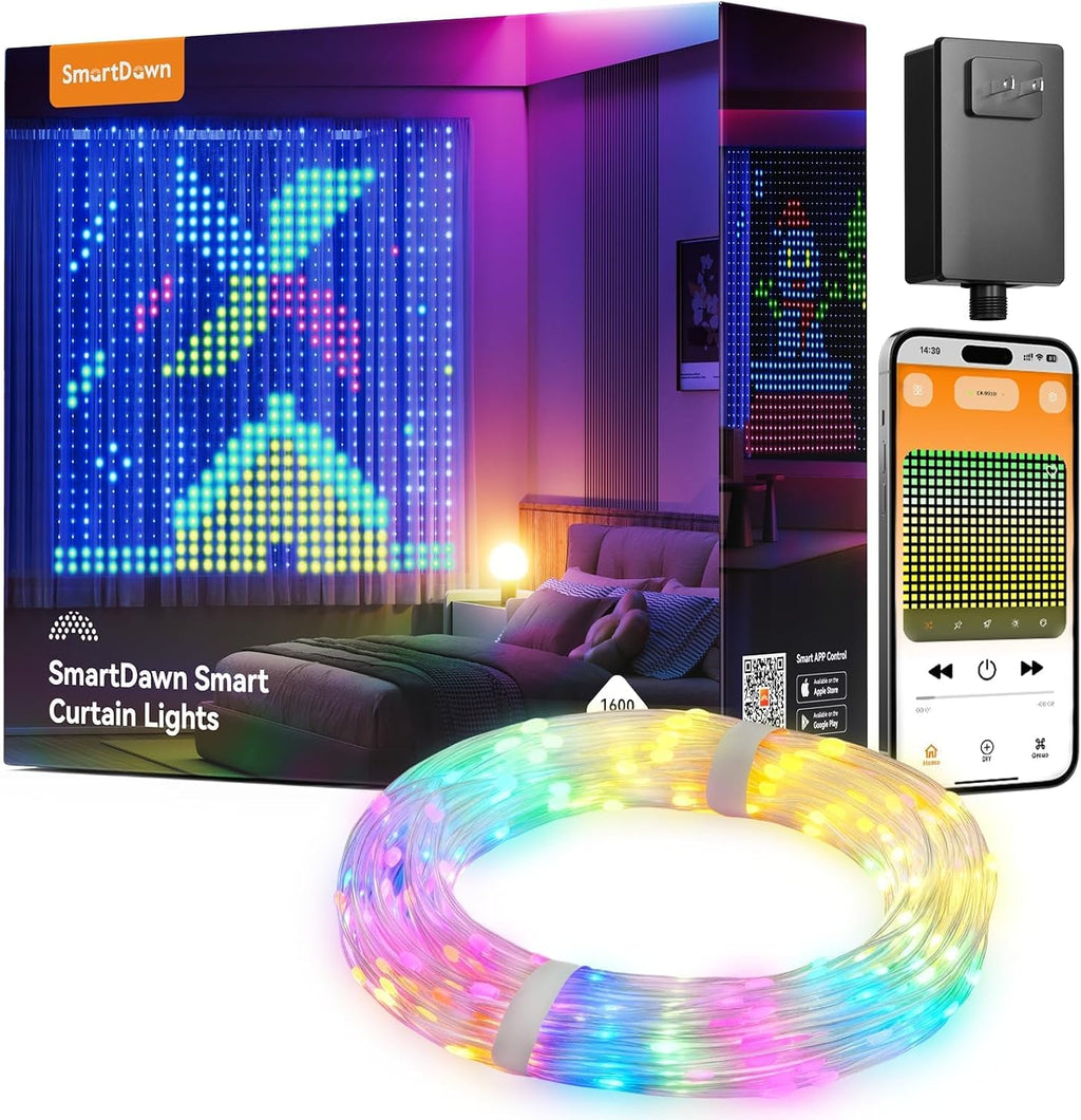 1600 RGB LED Smart Curtain Lights with APP Control, 6.6x6.6Ft