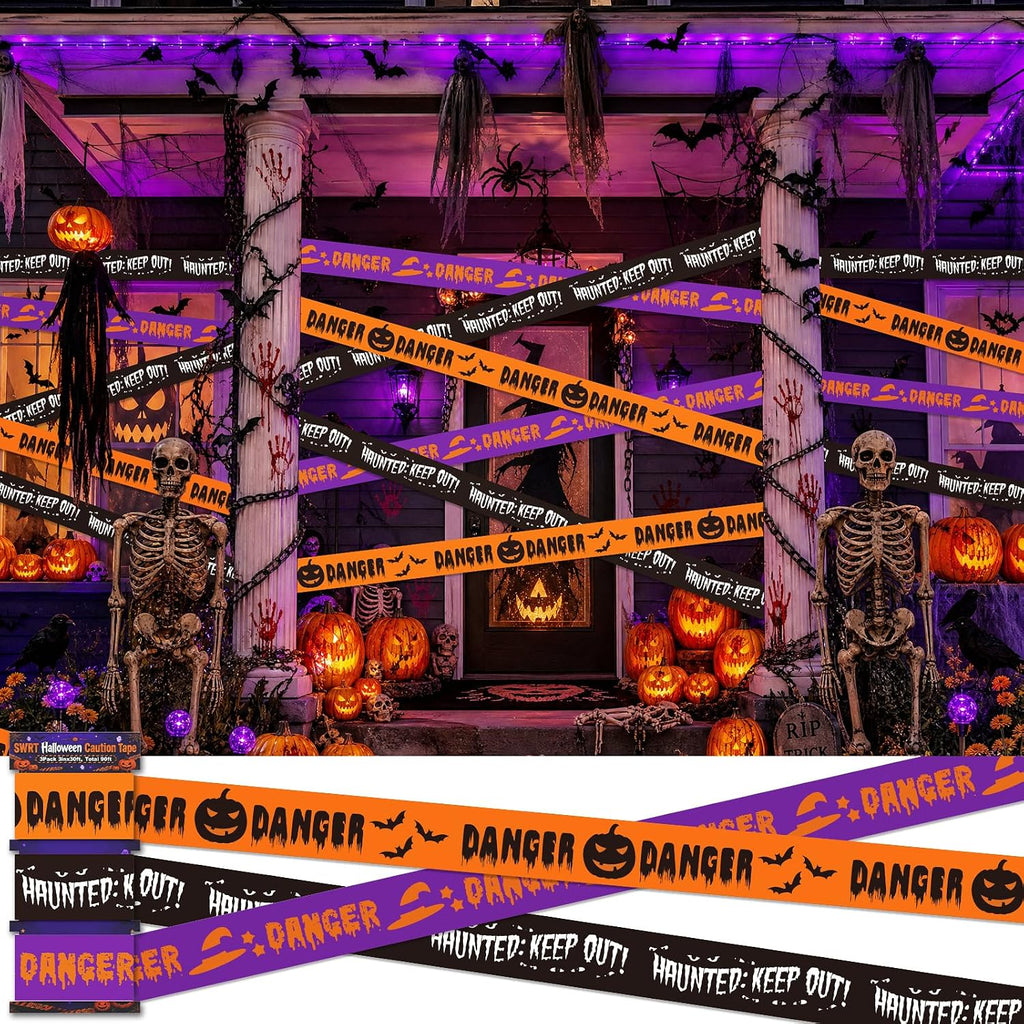 SWRT 3 Pack Halloween Decorations Caution Tape, 3 in x 30 Ft (Total 90 Ft)