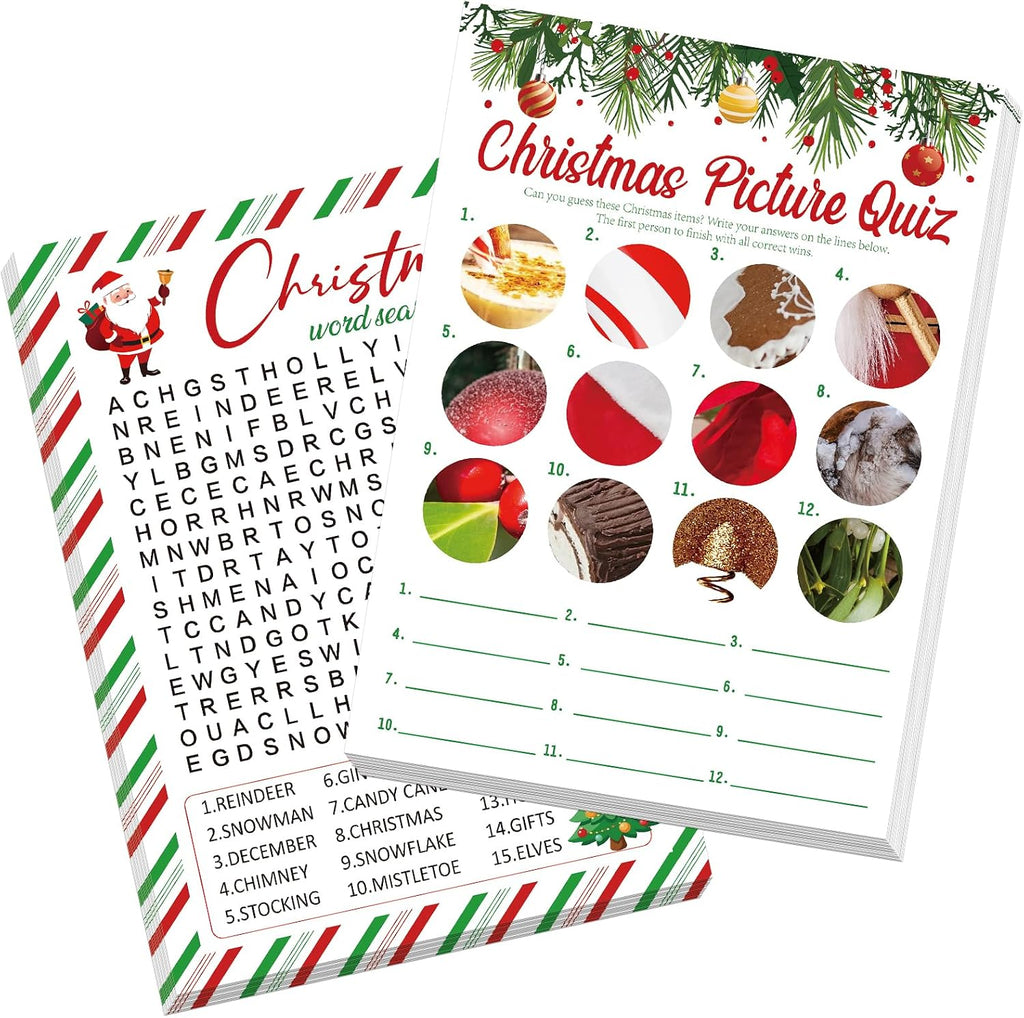 COCHIE 30 Players Christmas Party Games for Adults Family Office Large Groups, Xmas Parties Picture Quiz Game, Riddle Game, Christmas Word Search Games with Answer Key (Xmas Search)