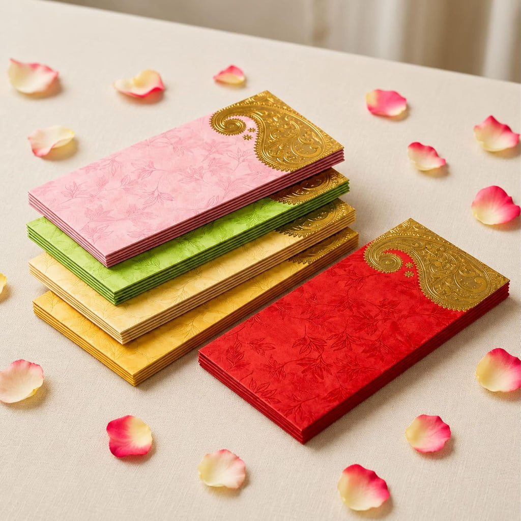 LoveNspire Money Envelopes (7 x 3 Inch) Decorative Golden Paisley Pattern Shagun Lifafa for Indian Wedding, Birthday | Cash Gift Holder & Home Savings Organizer Pack of 25