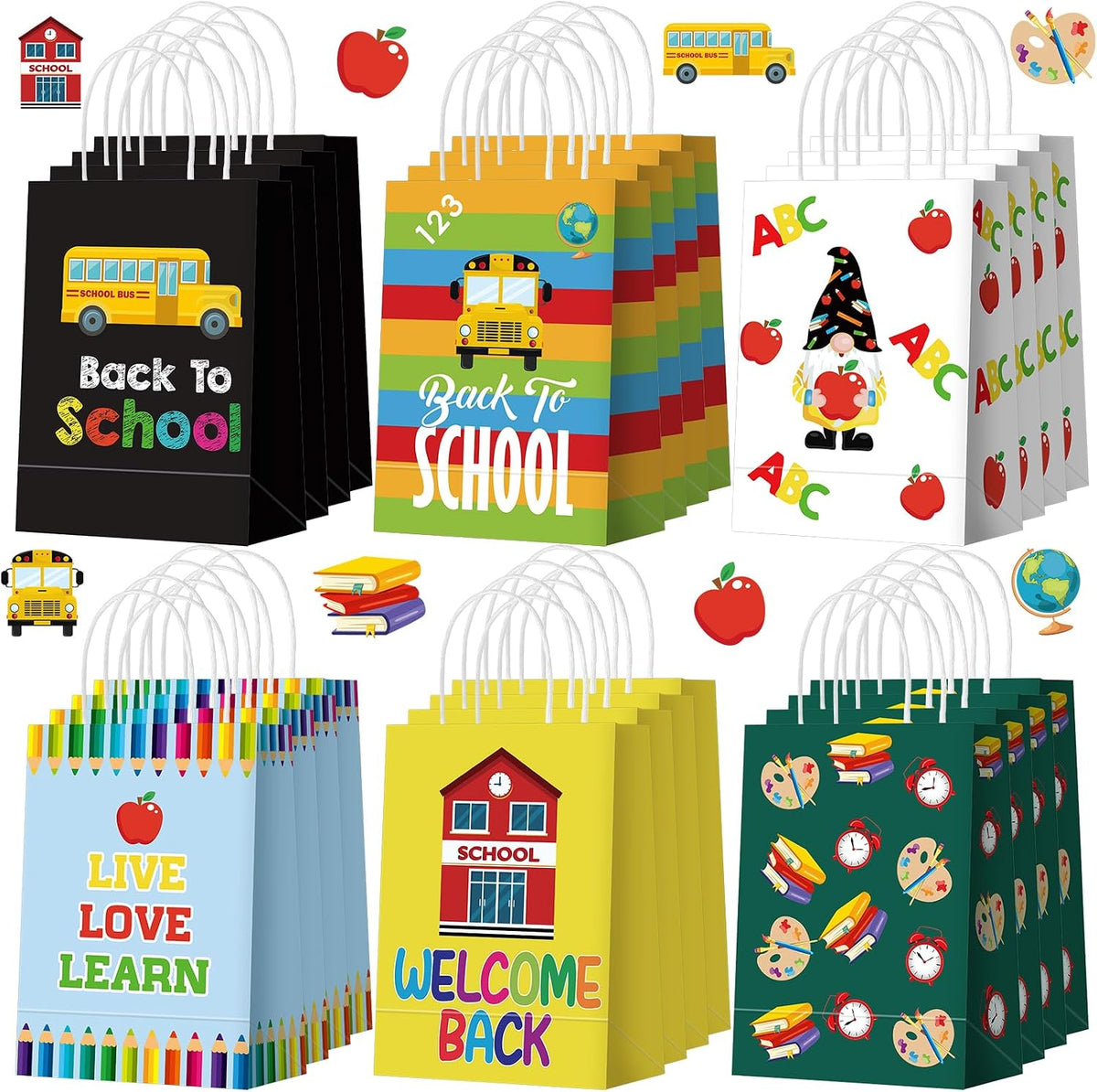 Kolldenn 24 Pcs Back to School Gift Paper Bags with Handles