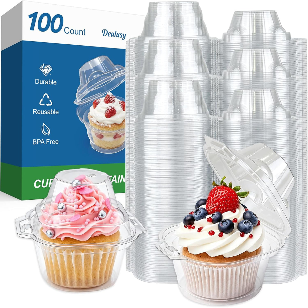 qiqee Brown Auto-pop up Cupcake Boxes Individual Cupcake 3.5x 3.5x 3.5inch 200pcs Single Cupcake Boxes