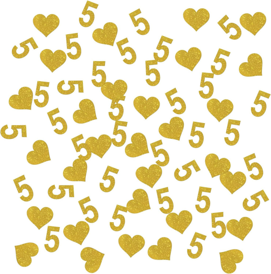 INNORU Number 5 Confetti Gold Glitter, Happy 5th Birthday Table Confetti, Five Years Paper Scatter, 5th Anniversary Cheers to 5 Years Party Table Decorations Confetti, 120pcs