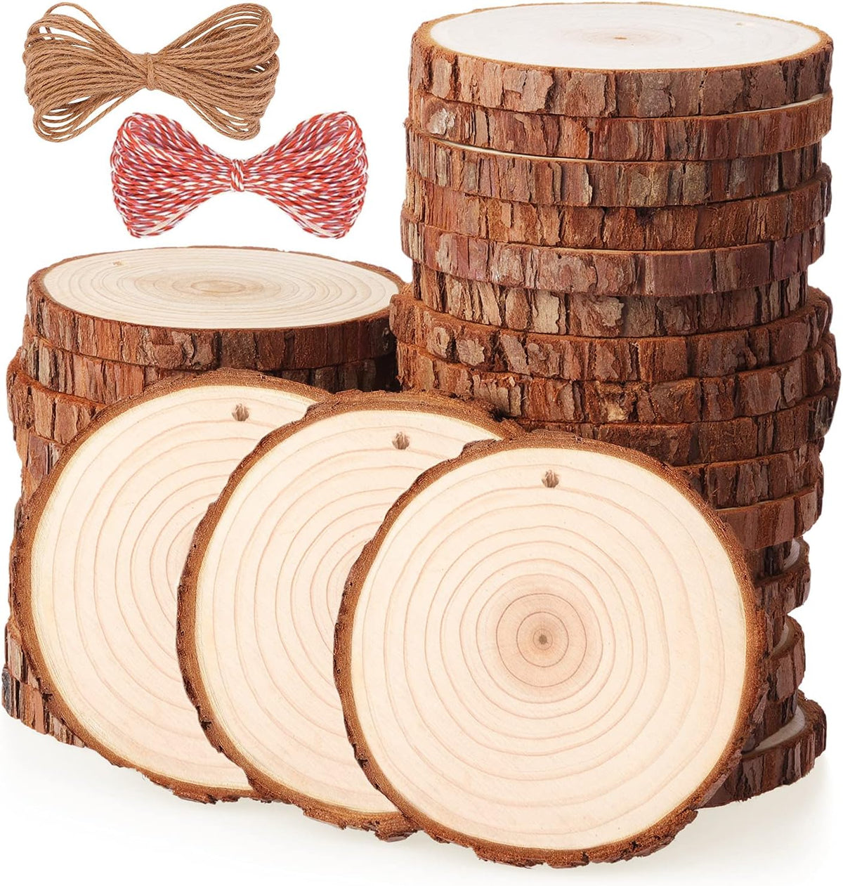 Fuyit Unfinished Wood Slices with Hole, Drilled Wooden Circle for Crafts