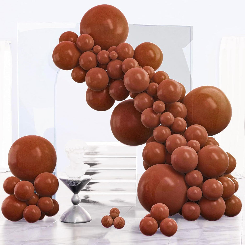 PartyWoo Dark Brown Balloons 140pcs Boho Neutral Coffee Tan Different Sizes
