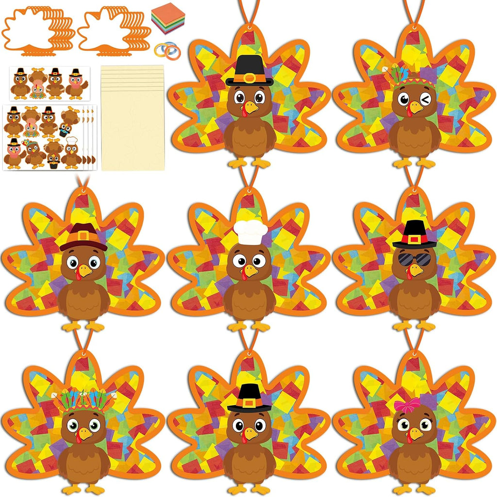 Renbuzhu 36PCS Thanksgiving Crafts Bulk: Turkey Paper Suncatchers DIY Kit for Fall Activities Decorations, Window Stained Glass Effect Art Supplies