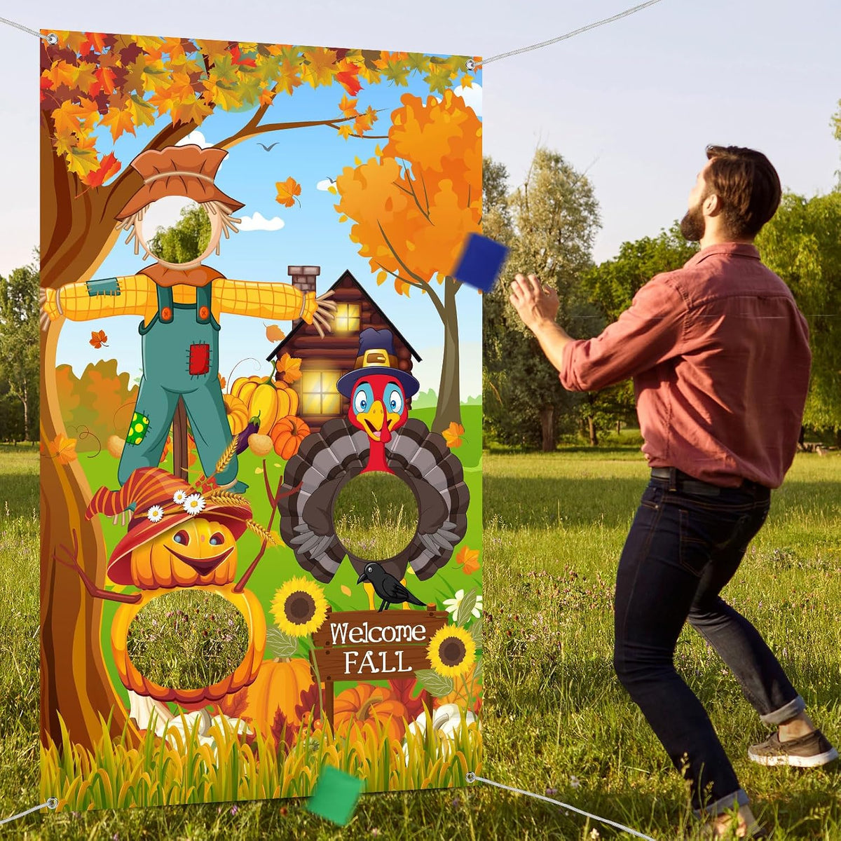 Thanksgiving Party Toss Game Backdrop, Turkey Pumpkin Harvest Design