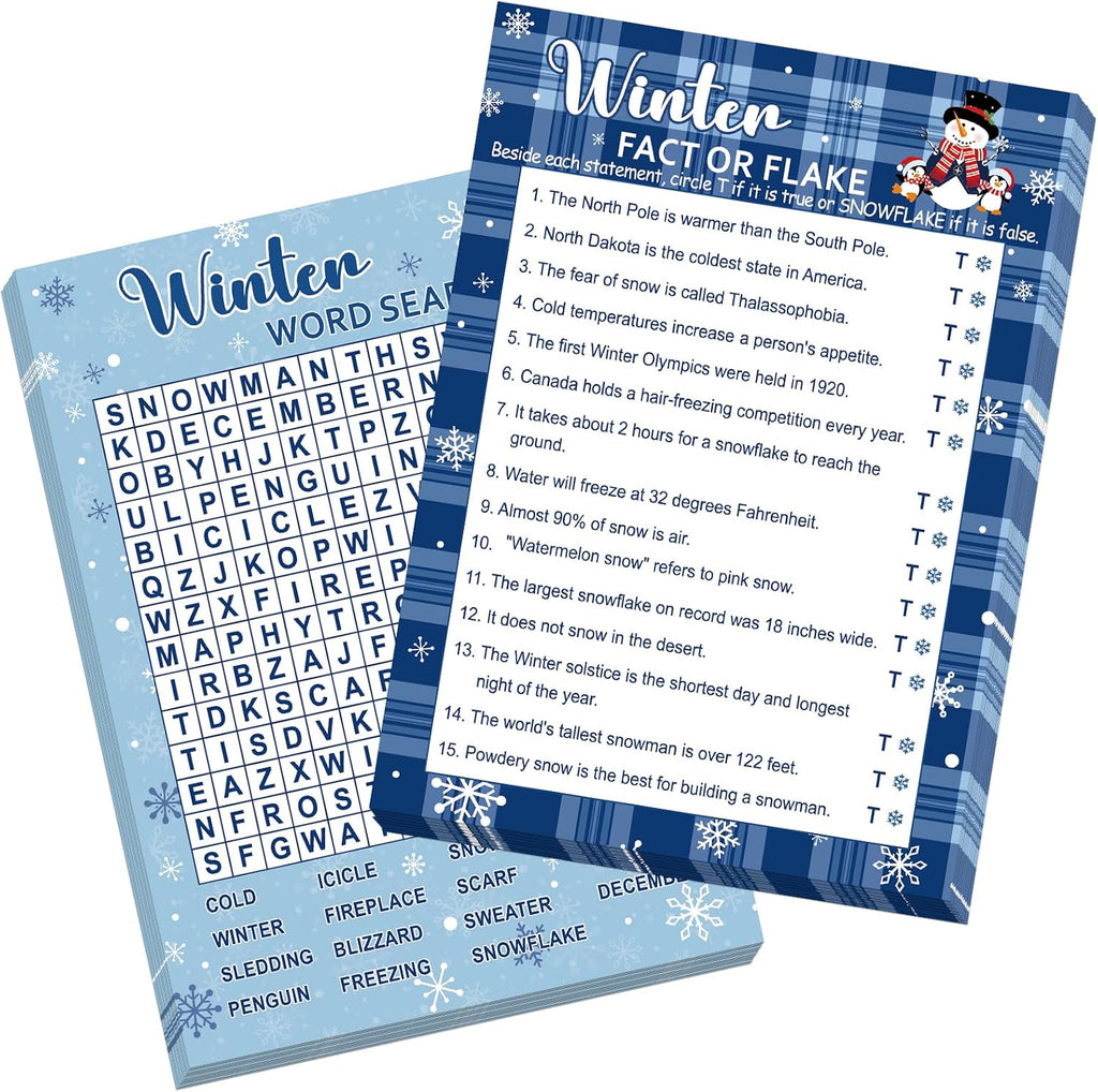 COCHIE 30 Players Winter Holiday Christmas Party Games for Adults Family Office Large Groups, Word Search Game, Riddle Game, Fact or Flake Games with Answer Key (Winter Search)