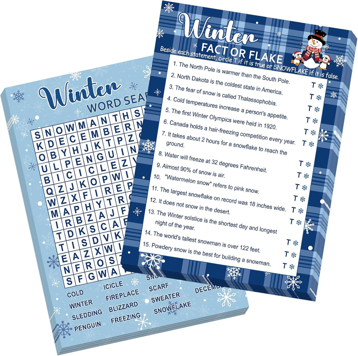 COCHIE 30 Players Winter Holiday Christmas Party Games for Adults Family Office Large Groups, Word Search Game, Riddle Game, Fact or Flake Games with Answer Key (Winter Search)