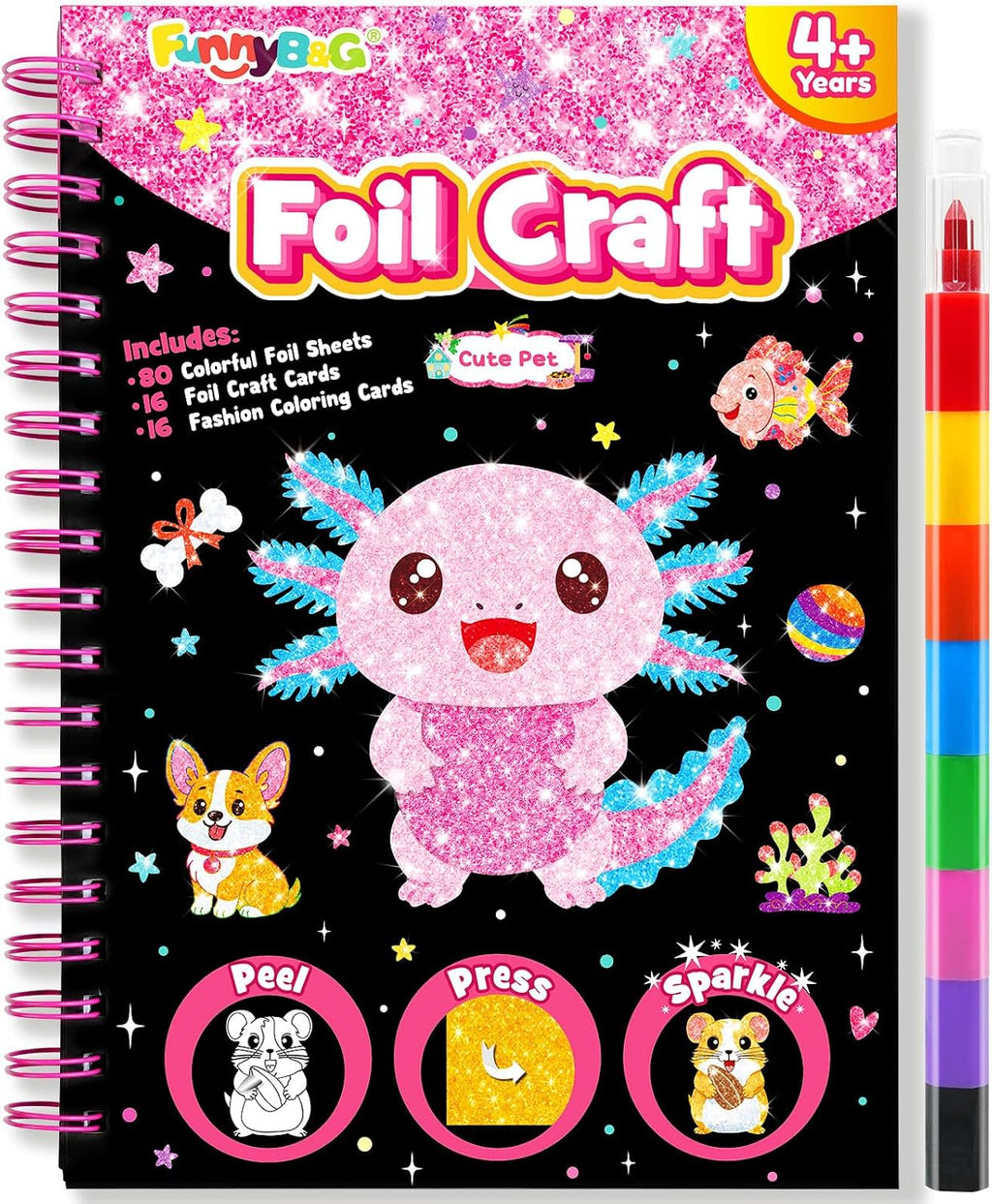 FUNNYB&G Foil Art Craft Kit for Kids, Sparkly Birthday Gift Toy for Kids