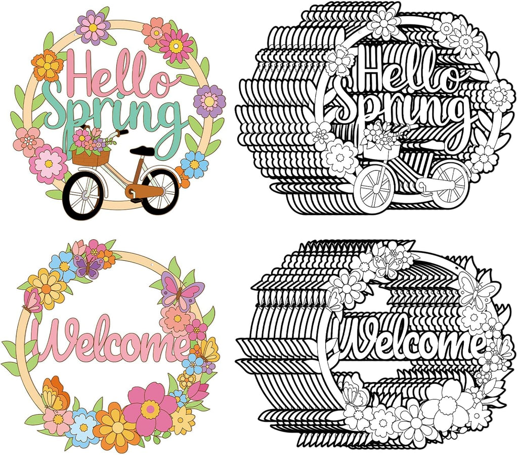 Sereliy 24 Pcs Spring Coloring Wreath Crafts, Color Your Own Flower Crafts, DIY Paper Wreath for Spring Home Activities Games. (Spring.24)