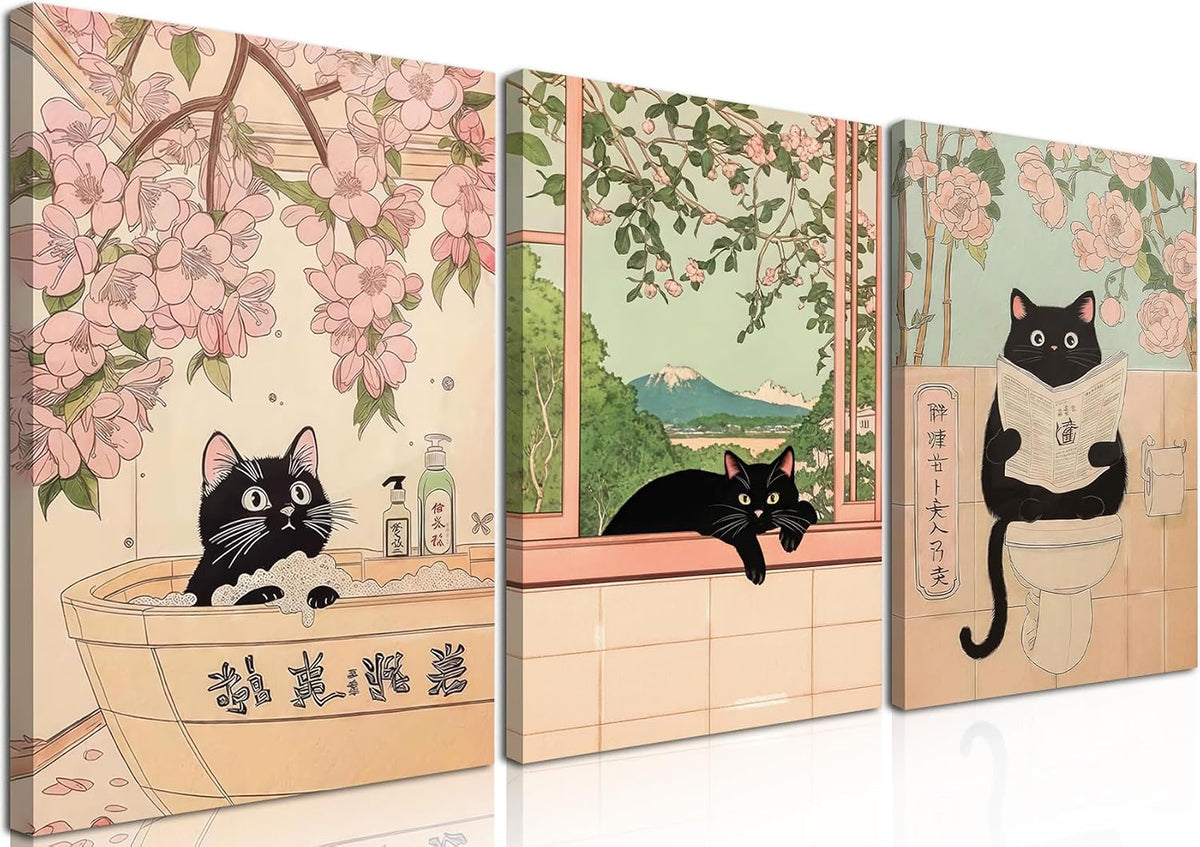 FLFK Cute Cat Wall Decor Decal - Removable Peel and Stick 3D Wall Sticker for Toilet Kitchen Offices, Orange Cat Stepping Out
