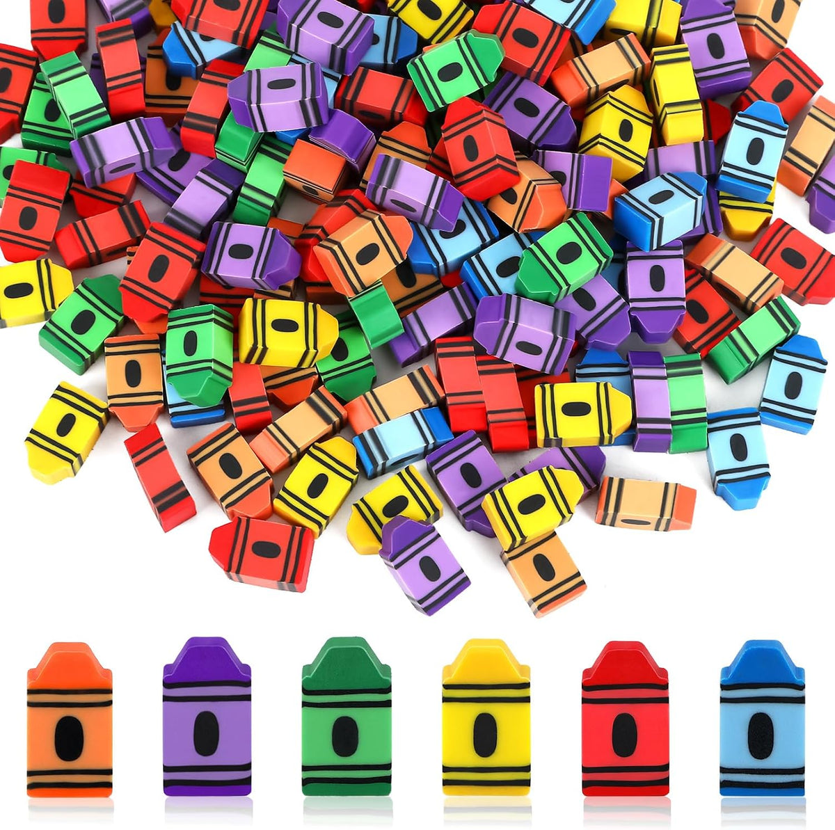 JUNEBRUSHS 150 Pcs Mini Crayon Erasers, Back to School Classroom Supplies