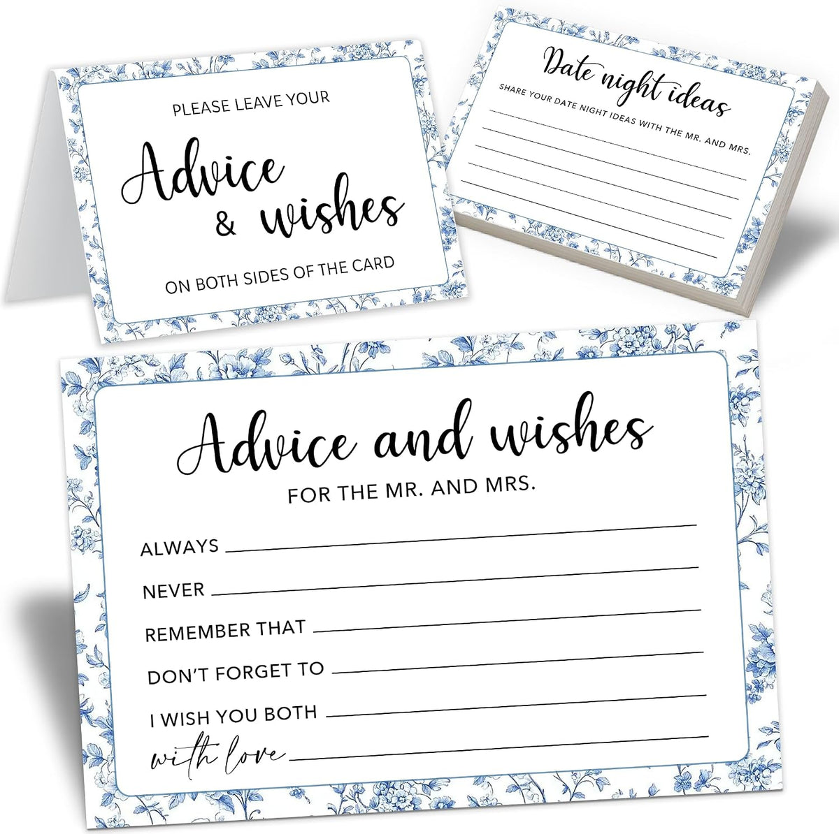 50 Pcs Advice and Wishes for the Mr and Mrs Cards - Bridal Shower Guest Book, Wedding Reception Decor, Newlywed Games, Engagement Party & Anniversary Keepsake -B08