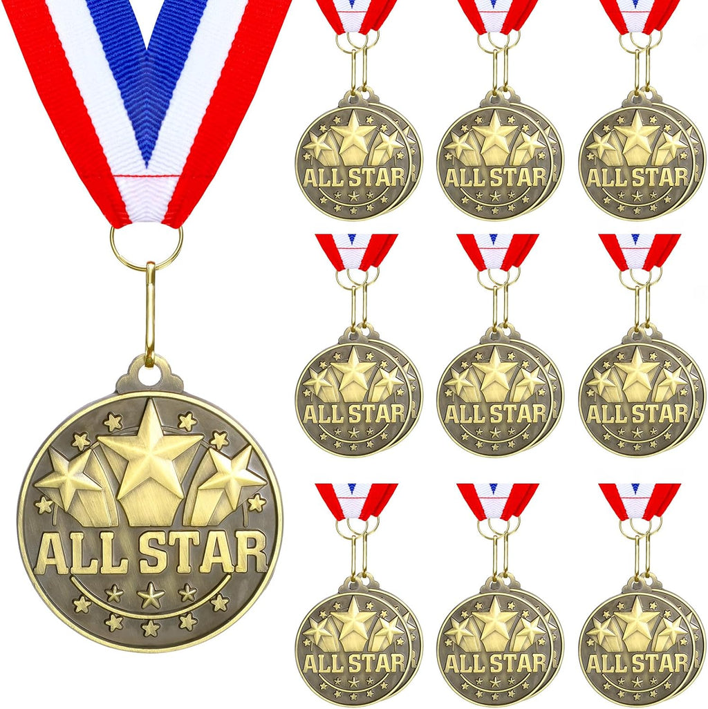 20 Pcs 2'' Awards Medals Bulk Winner Medals with Neck Ribbons Metal Trophy Award Prize Gift for Tournaments, Competitions, Party, Kids and Adults