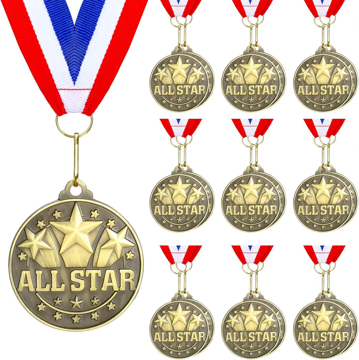 20 Pcs 2'' Awards Medals Bulk Winner Medals with Neck Ribbons Metal Trophy Award Prize Gift for Tournaments, Competitions, Party, Kids and Adults