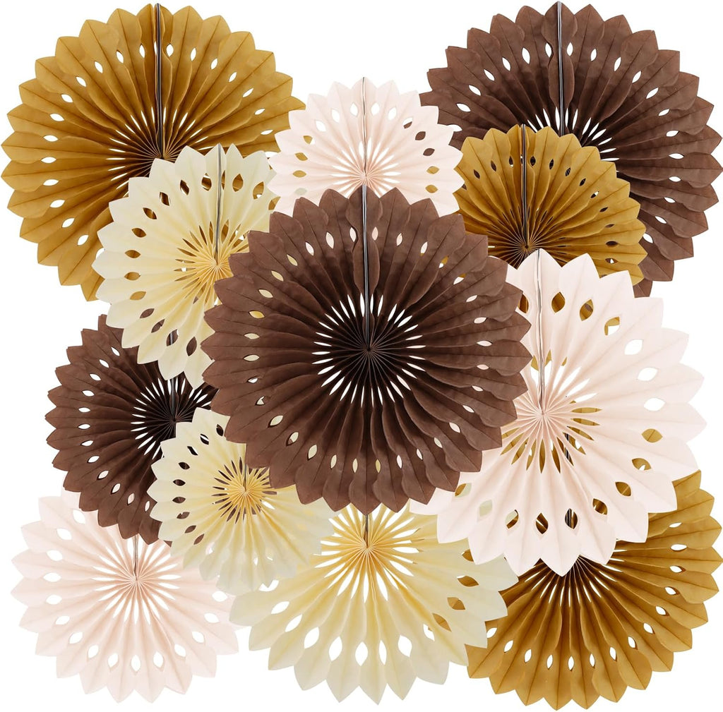 BEISHIDA 12packs Honeycomb Round Paper Fans Brown Hanging Party Decoration