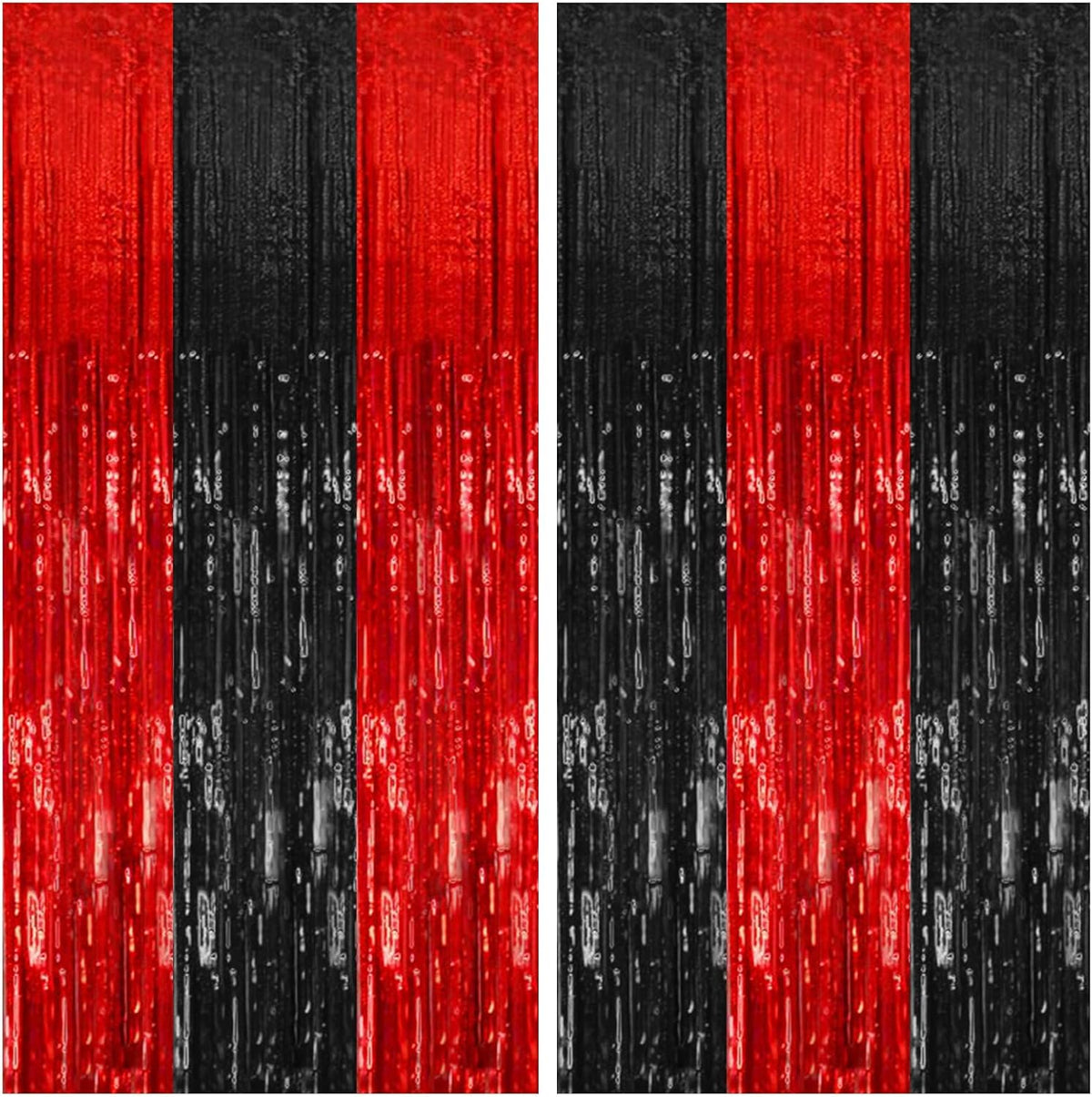 2 Pack Black and Red Party Backdrop Streamers Decorations Foil Fringe Curtains Metallic Tinsel Backdrop for Birthday Halloween Christmas New Year Fancy Ball Graduation Party Decor