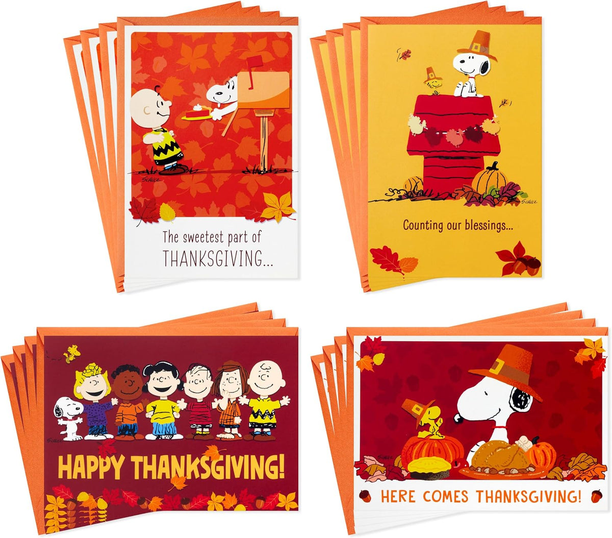 Hallmark Peanuts Thanksgiving Cards Assortment, Snoopy and Friends (16 Assorted Cards with Envelopes)
