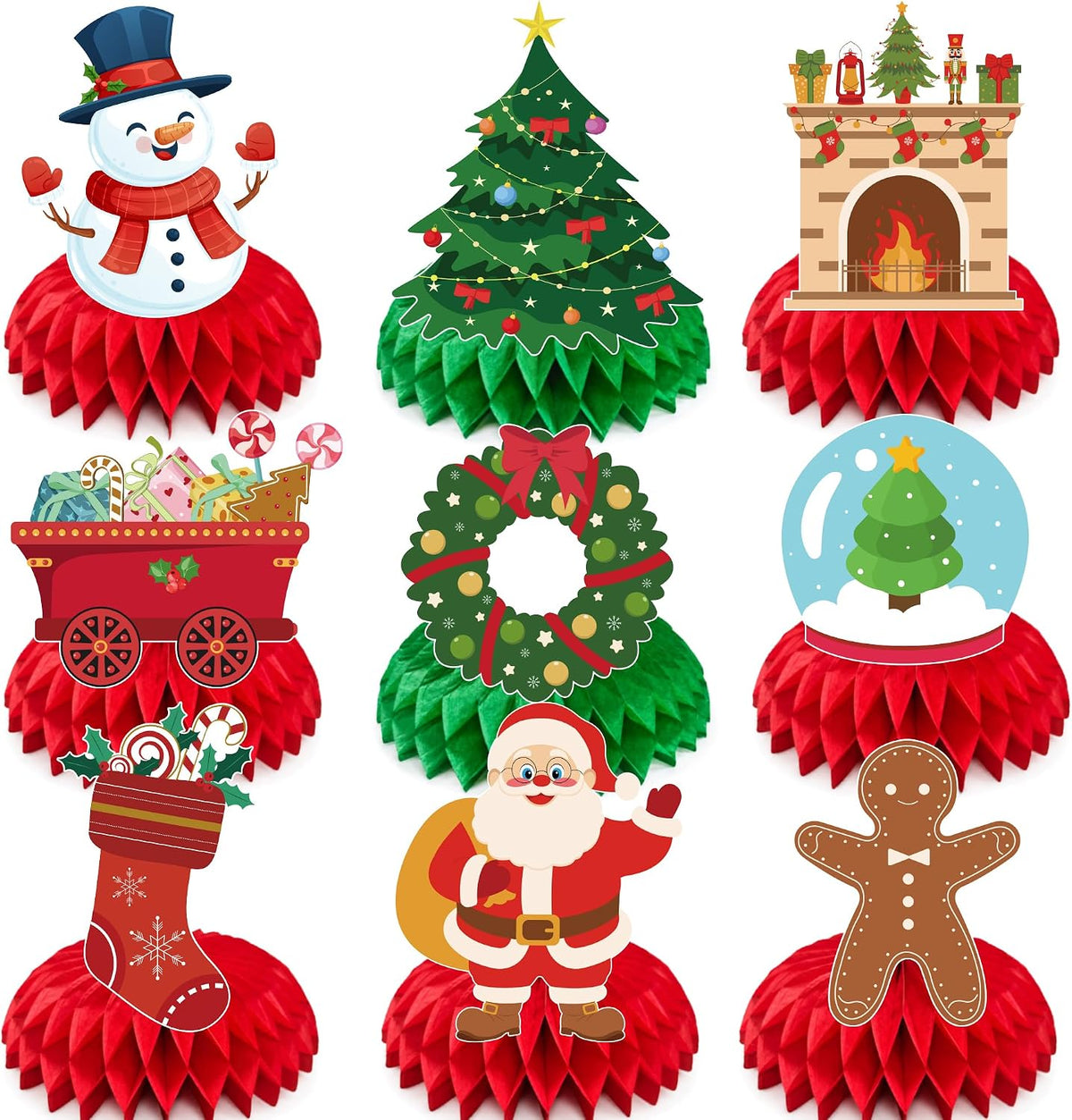Christmas Decorations - Santa Snowman Stocking Christmas Tree Honeycomb Centerpieces
