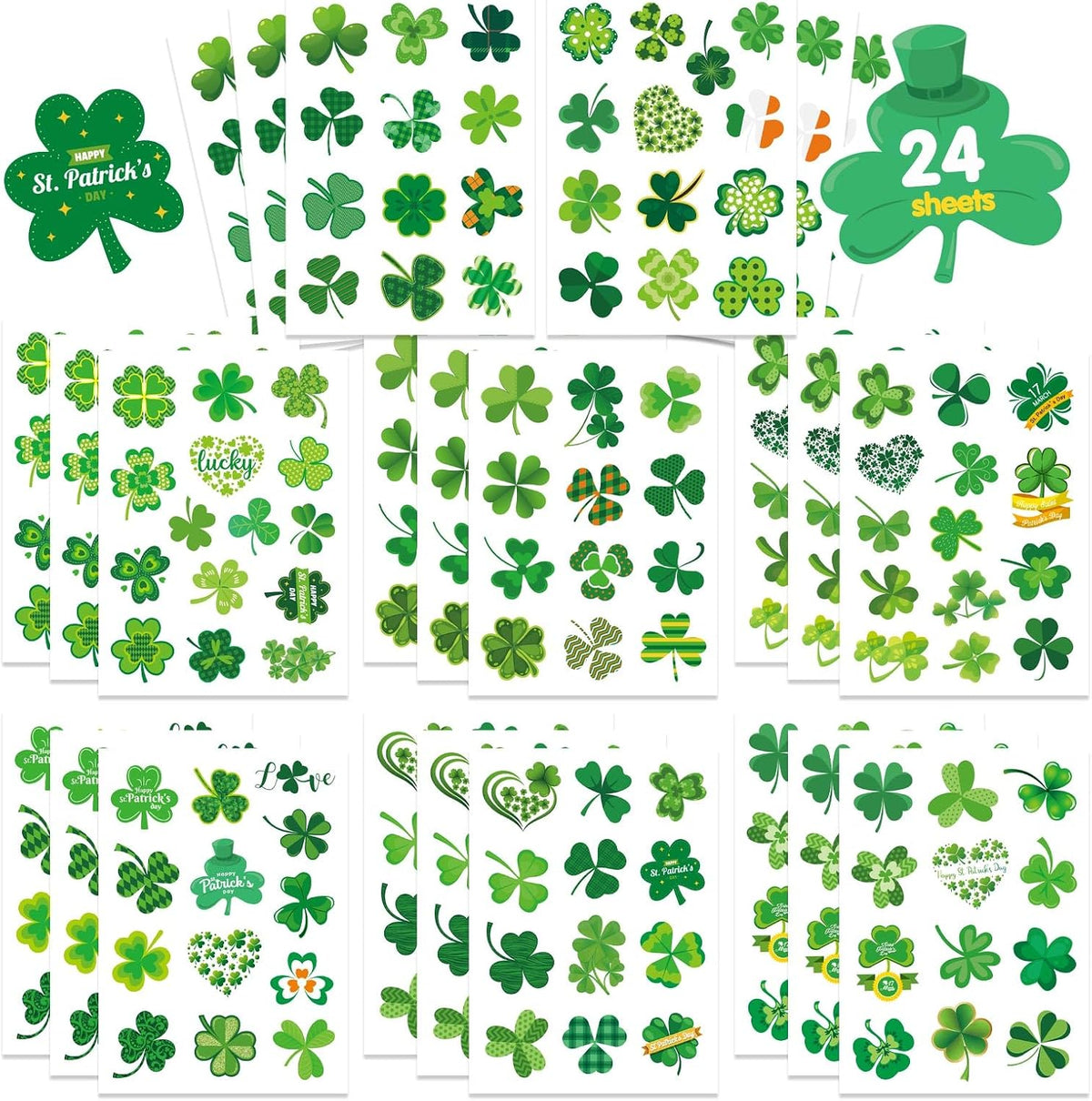 309 PCS St. Patrick's Day Stickers - 24 Sheets Lucky Shamrock Stickers
