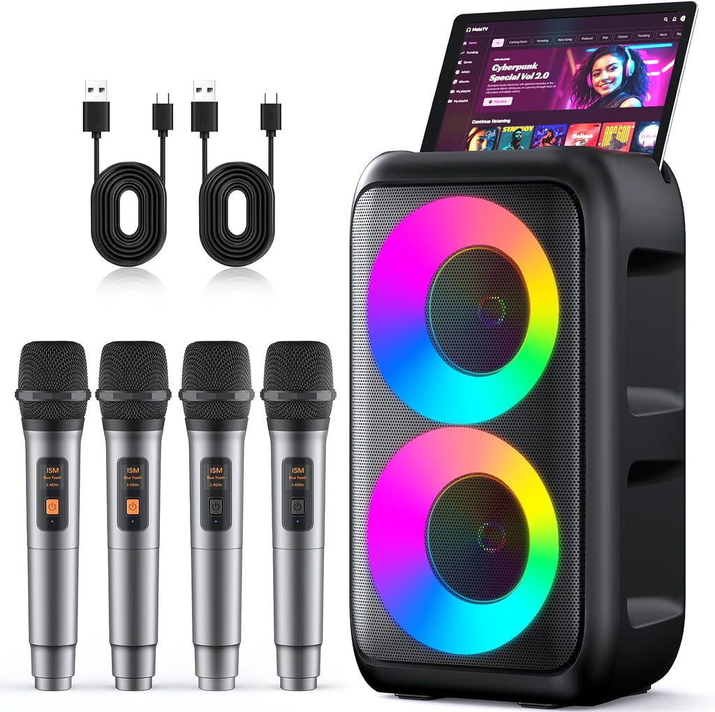 Karaoke Machine for Adults Kids, Bluetooth Speaker 4 Wireless Microphones