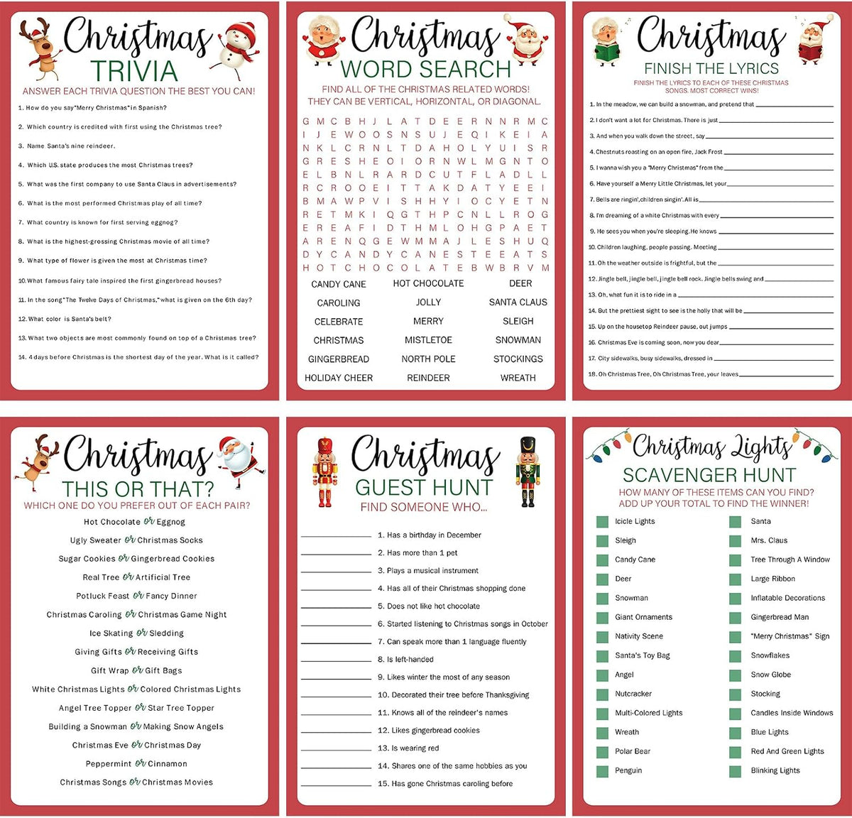 Sinload 300 Pcs Christmas Trivia Game Cards for Adults Family Coworkers