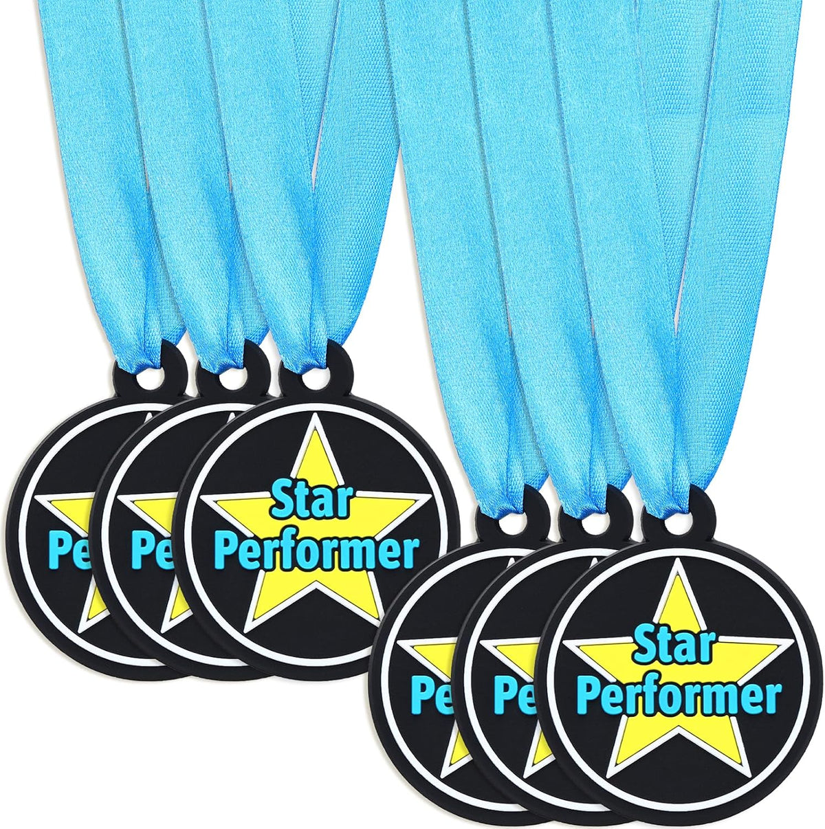 AmazingSpark 60 Pcs Star Performer Award Medals, 2 Inch Rubber Medals Bulk Winner Encourage Team Participation for Kids Adults Trophy Award Prize Gift Competitions Graduation Party