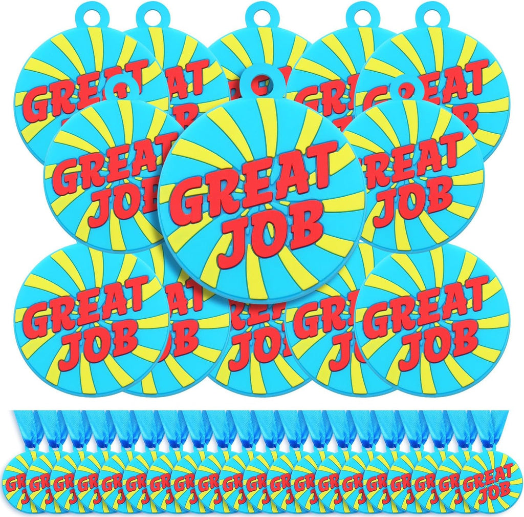 AmazingSpark 120 Pcs Great Job Award Medals, 2 Inch Rubber Medals Bulk Winner Encourage Team Participation for Adults Trophy Award Prize Gift Competitions Graduation Party