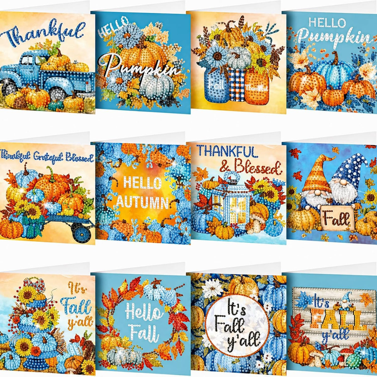 Saillong 12 Pack Blue Fall Diamond Painting Greeting Cards with Envelopes