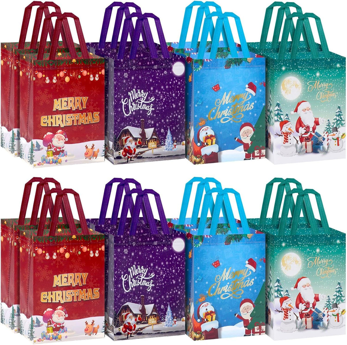 Fayayuan 32Pack Christmas Gift Bags Medium Size - Reusable Non-Woven Tote Bags with Handles - Perfect for Gift Wrap/Party Favor Supplies - 10.2" x 8.3" x 4"