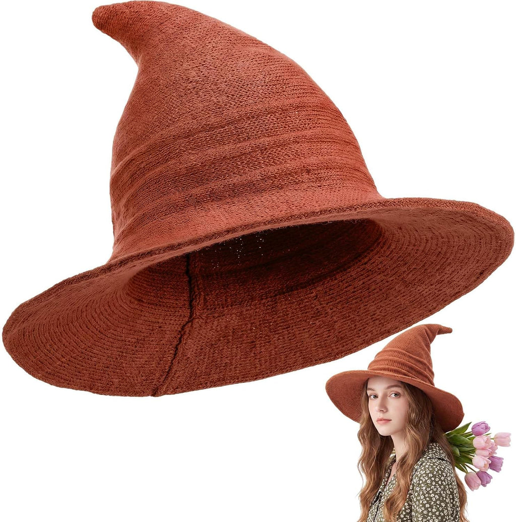 Boyiee Knitted Witch Hat Foldable Wide Brim Cap Pointed Felt Hat for Women Halloween Cosplay Costume Masquerade Accessory