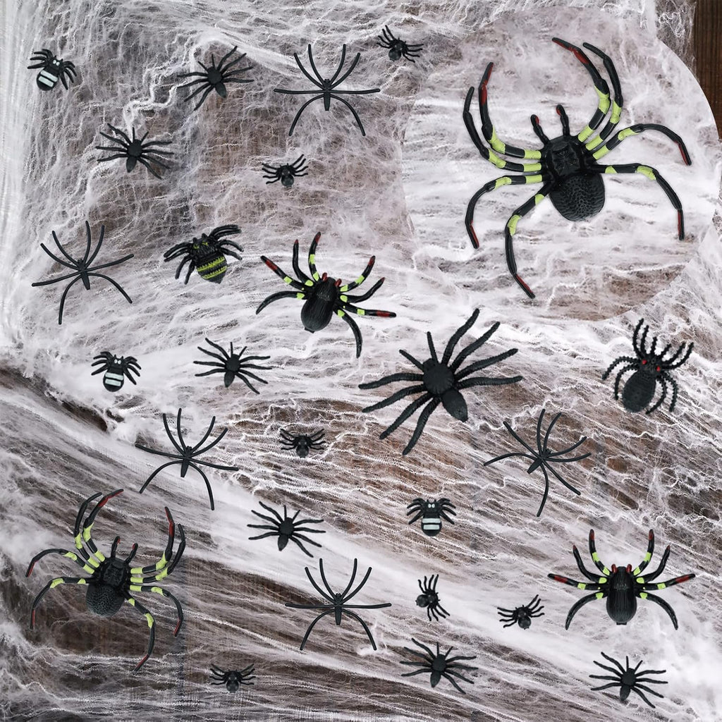 1000 sqft Spider Webs Halloween Decorations with 77 Fake Spiders
