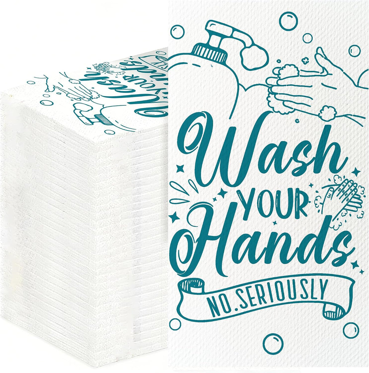 100 Pack Wash Your Hands Disposable Hand Towels for Bathroom Paper Towels for Guests Etiquette Guest Dinner Napkins Decorative Paper Hand Towels for Bathroom Wedding Birthday Anniversary (Teal Blue)