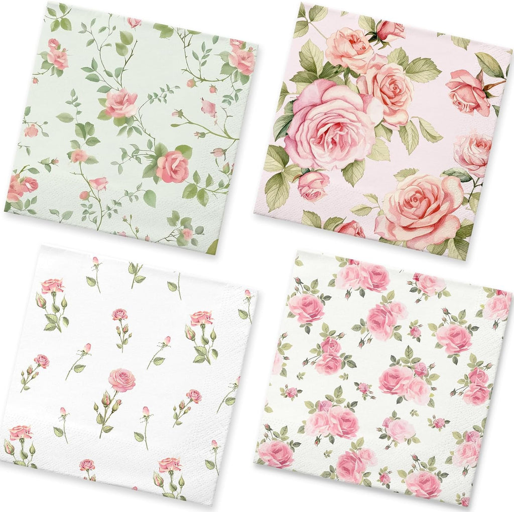 50Pcs Vintage Rose Paper Napkins -2Ply, 6.5×6.5 Inches
