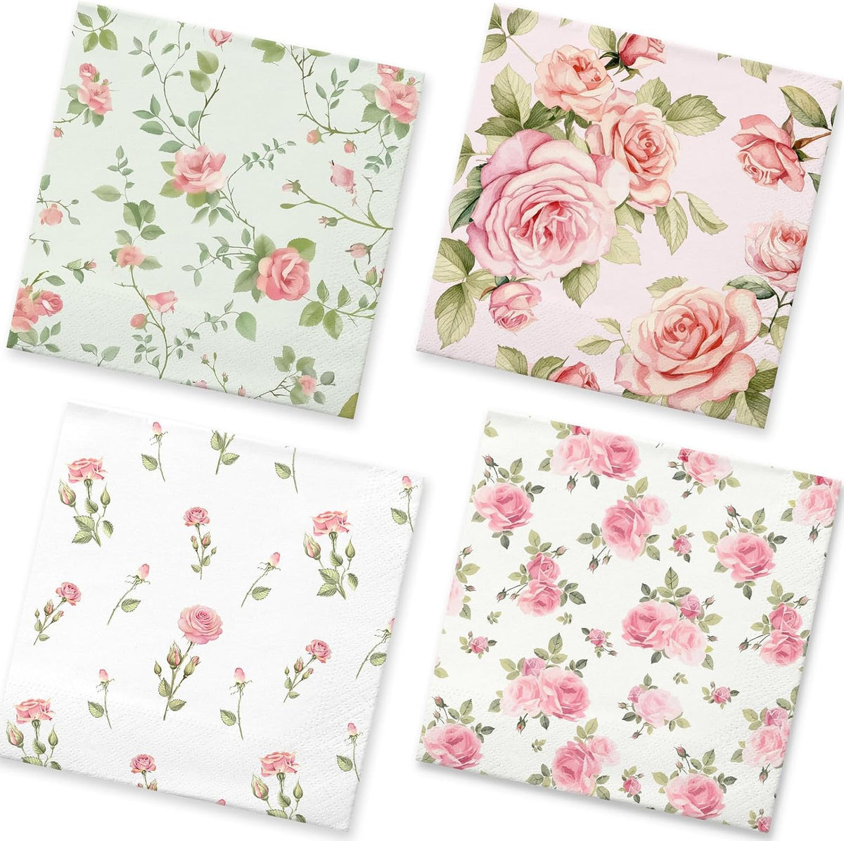 50Pcs Vintage Rose Paper Napkins -2Ply, 6.5×6.5 Inches