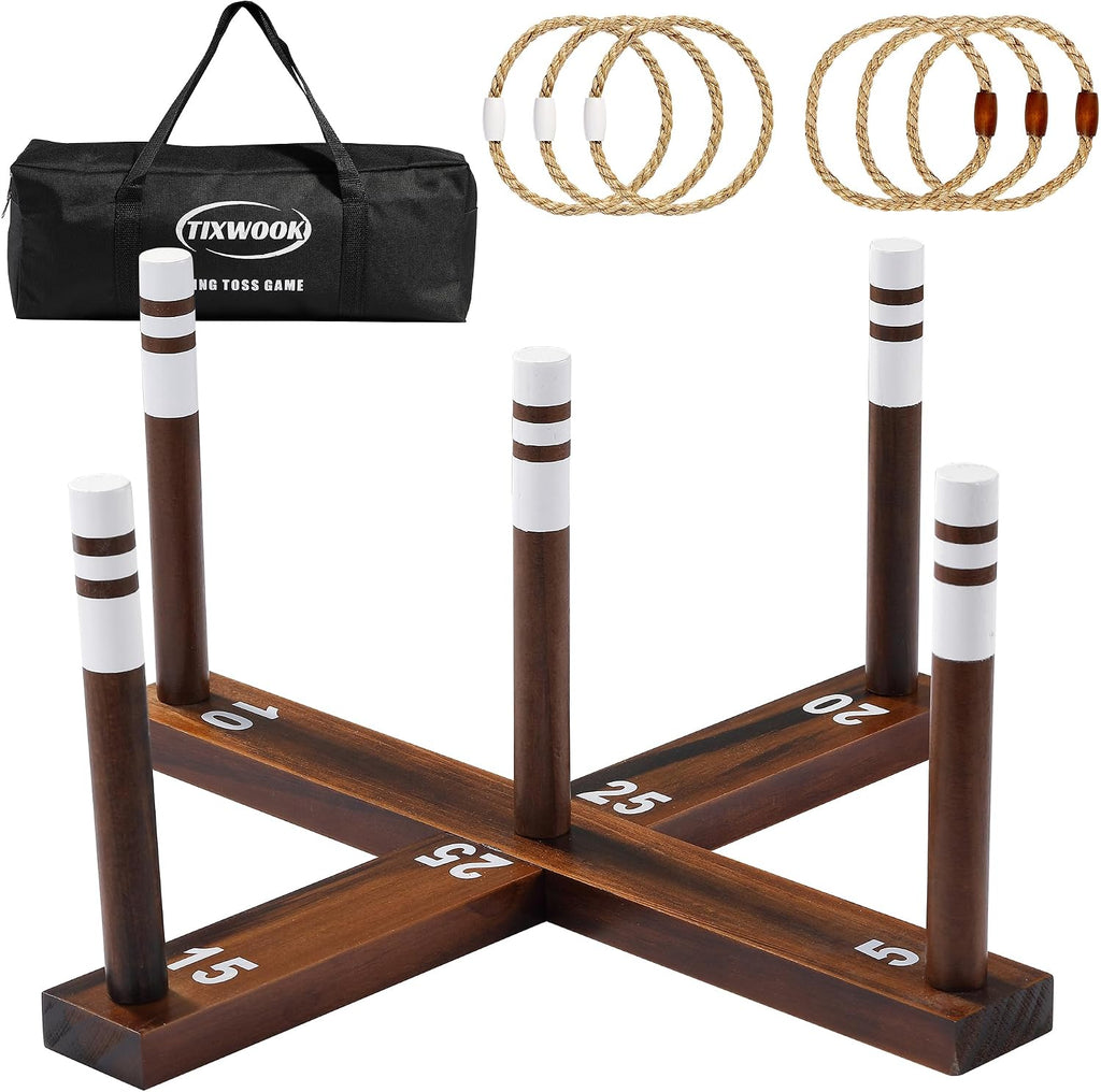 Ring Toss Game for Kids & Adults, Outdoor Yard Games for Adults and Family, Premium Ring Game with 6/10 Rope Rings & Carrying Bag, Perfect for Lawn, Backyard, Beach, Camping