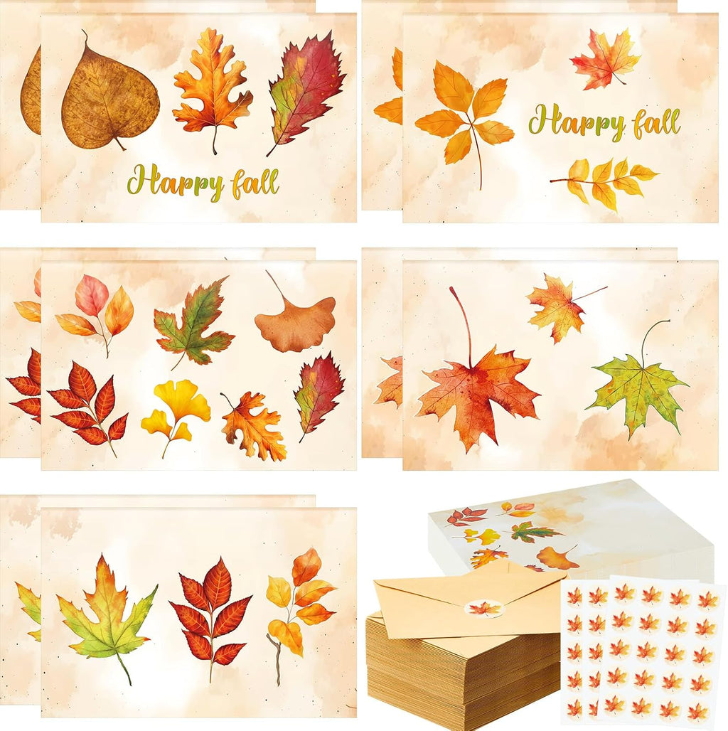 Motiskyy 100 Pcs Maple Leaf Greeting Cards with Envelopes for Thanksgiving