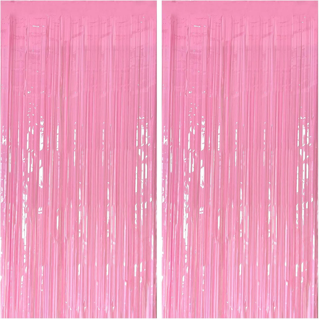 2 Pack Foil Curtain Pink Backdrop Streamers Metallic Tinsel Fringe Curtains Photo Booth Props for Birthday Wedding Engagement Bachelorette Christmas Holiday Celebration Party Decorations