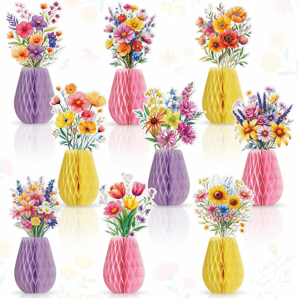 AmazingSpark 9 Pcs Summer Wildflower Honeycomb Table Centerpieces Baby Shower Birthday Party Decorations Floral Table Centerpieces Wildflower Paper Honeycomb Decor for Home Office