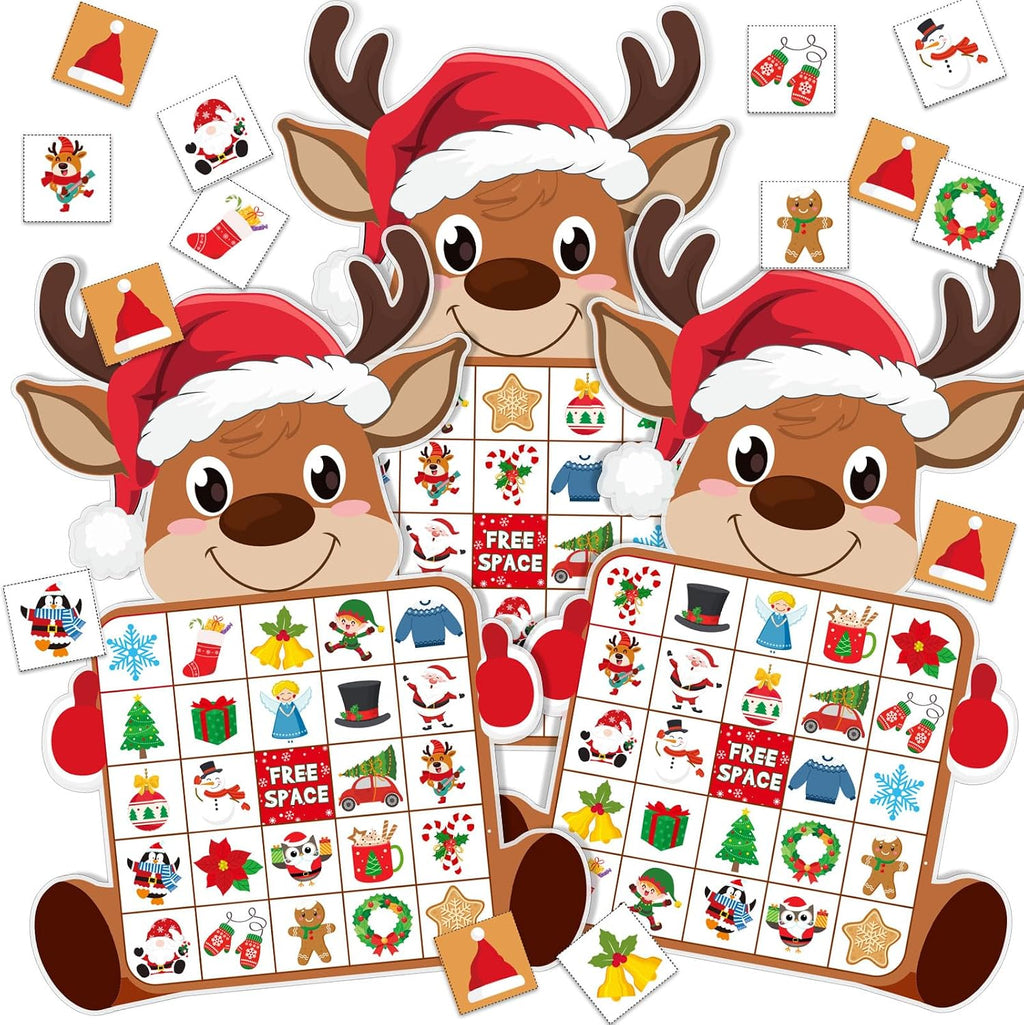 Blosssound Reindeer Christmas Bingo 24 Players, Party Game with Chips