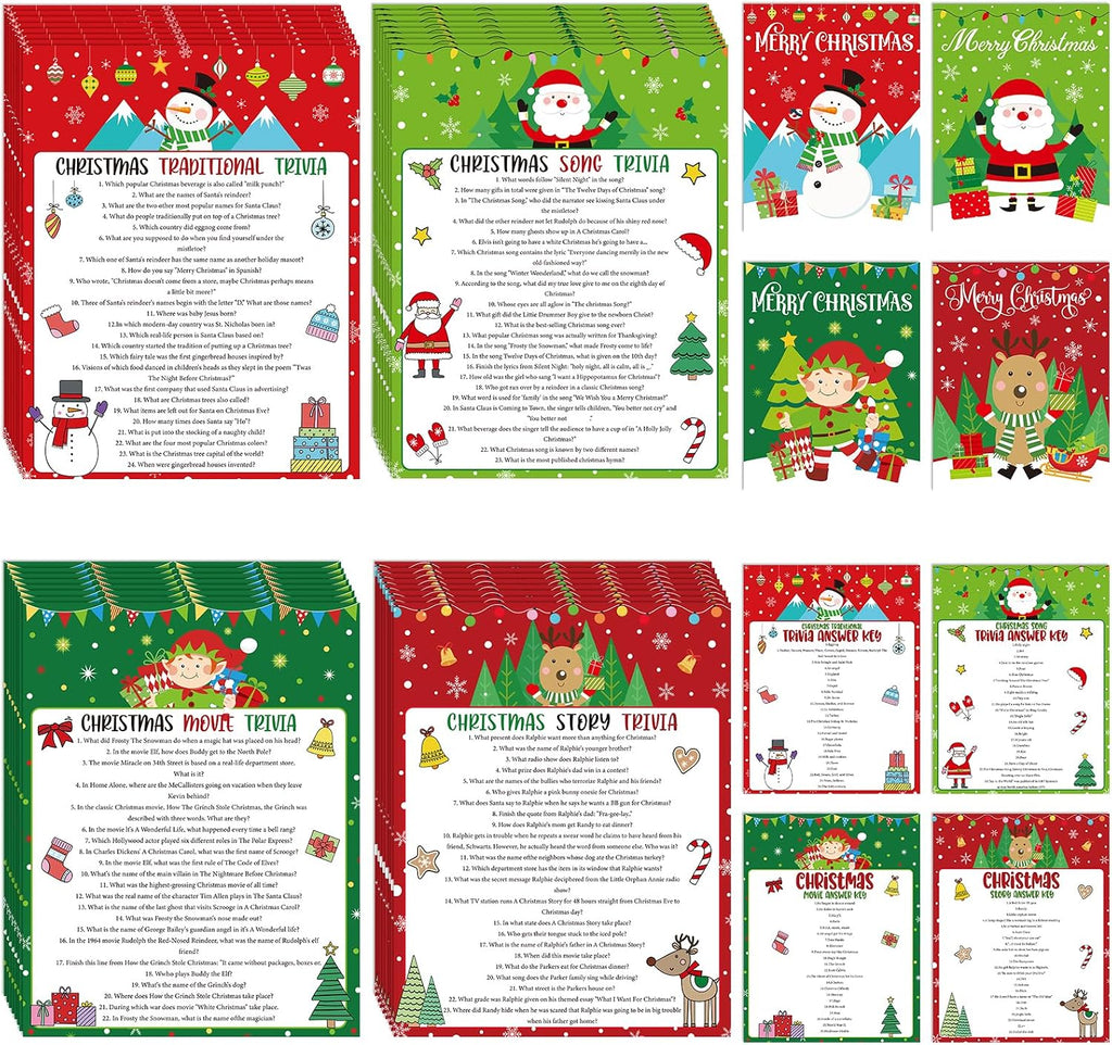 Whaline 80Pcs Christmas Trivia Games Question and Answer Cards 4 Designs Xmas Red Green Vacation Game Guessing Activity Party Game Paper Cards for Party Supplies