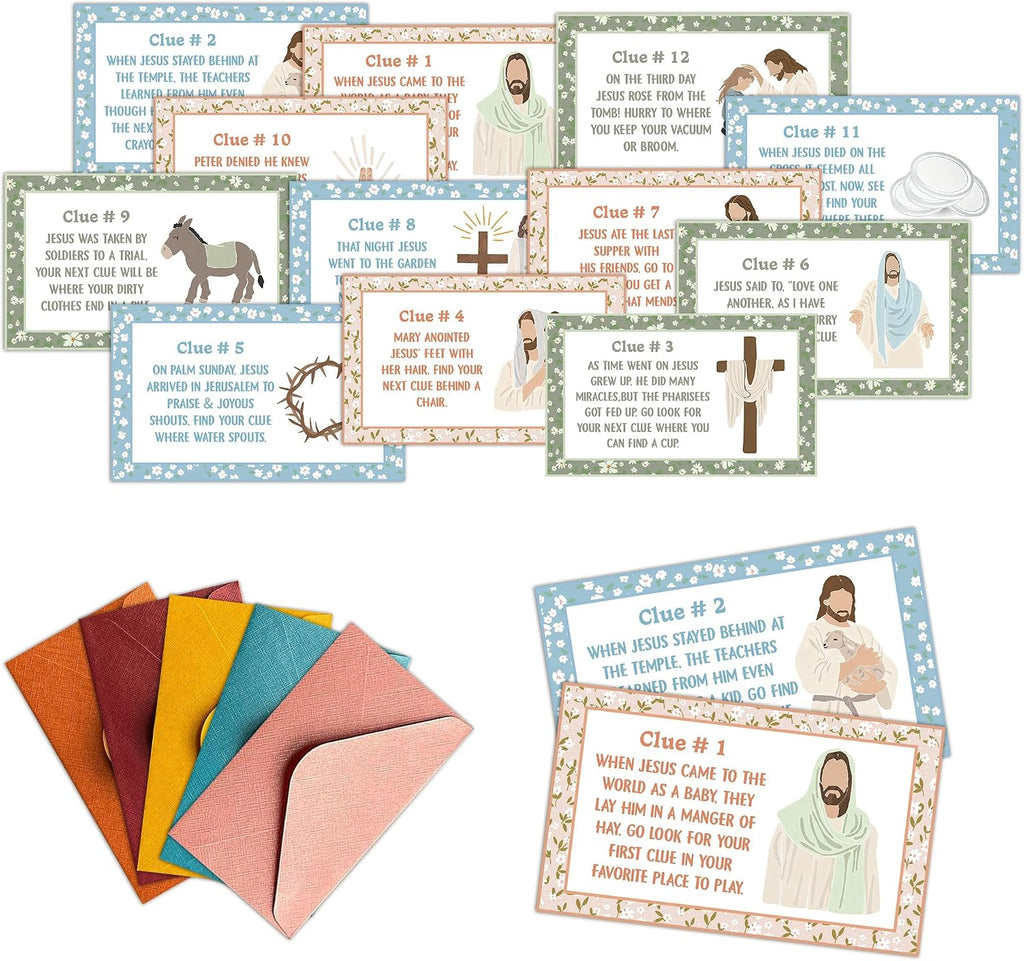 Religious Easter Scavenger Hunt Game, Christian Games for Family Treasure Riddle Hunt Cards Game Activities, Spring Holiday Indoor Outdoor Party Games Supplies, Religious Bible Gifts for Adults, 01