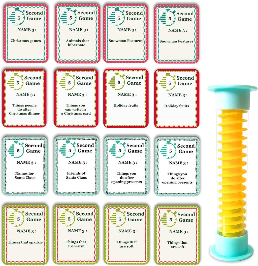 Christmas 5-Second Game, 108 Question Cards with 5-Second Hourglass