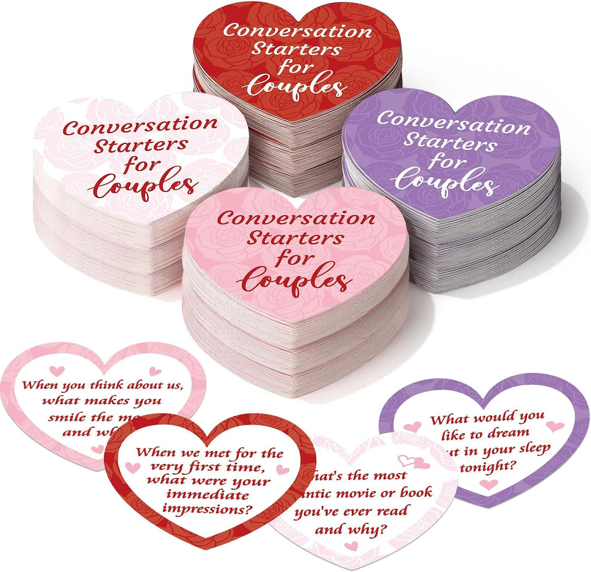 Pasimy 100 Pcs Couples Conversation Cards Game Bulk Romantic Couple Conversation Starters Boyfriend or Girlfriend Fun Question Card for Anniversary Deeper Connection Build Adult Relationship(Heart)