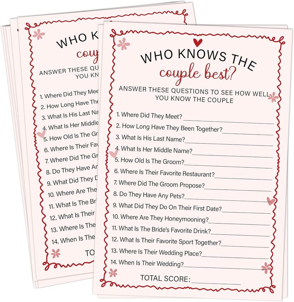 Who Knows The Couple Best - Pink Bridal Shower Games Cards - 30 Fun Wedding Party Game Cards for Bridal Shower, Engagement, Bachelorette & Newlywed Party, Icebreaker Activity Supplies & Decorations